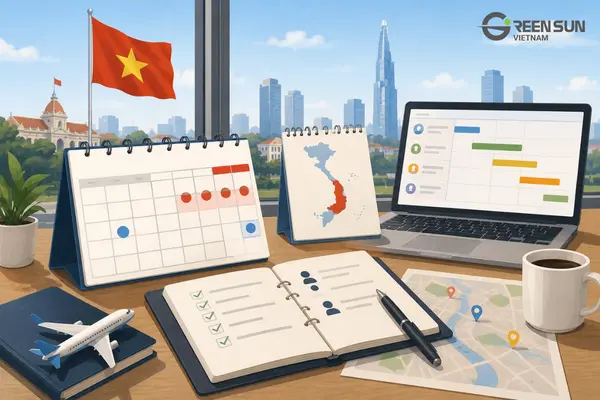 Illustration of essential September business travel to Vietnam, highlighting visa, airport procedures, and holiday planning.